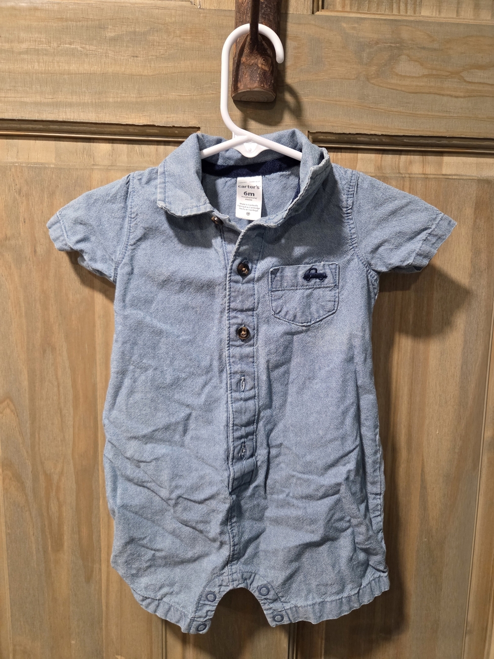 **BUNDLE & SAVE** Carter's Light Blue Chambray Button Romper - 6M